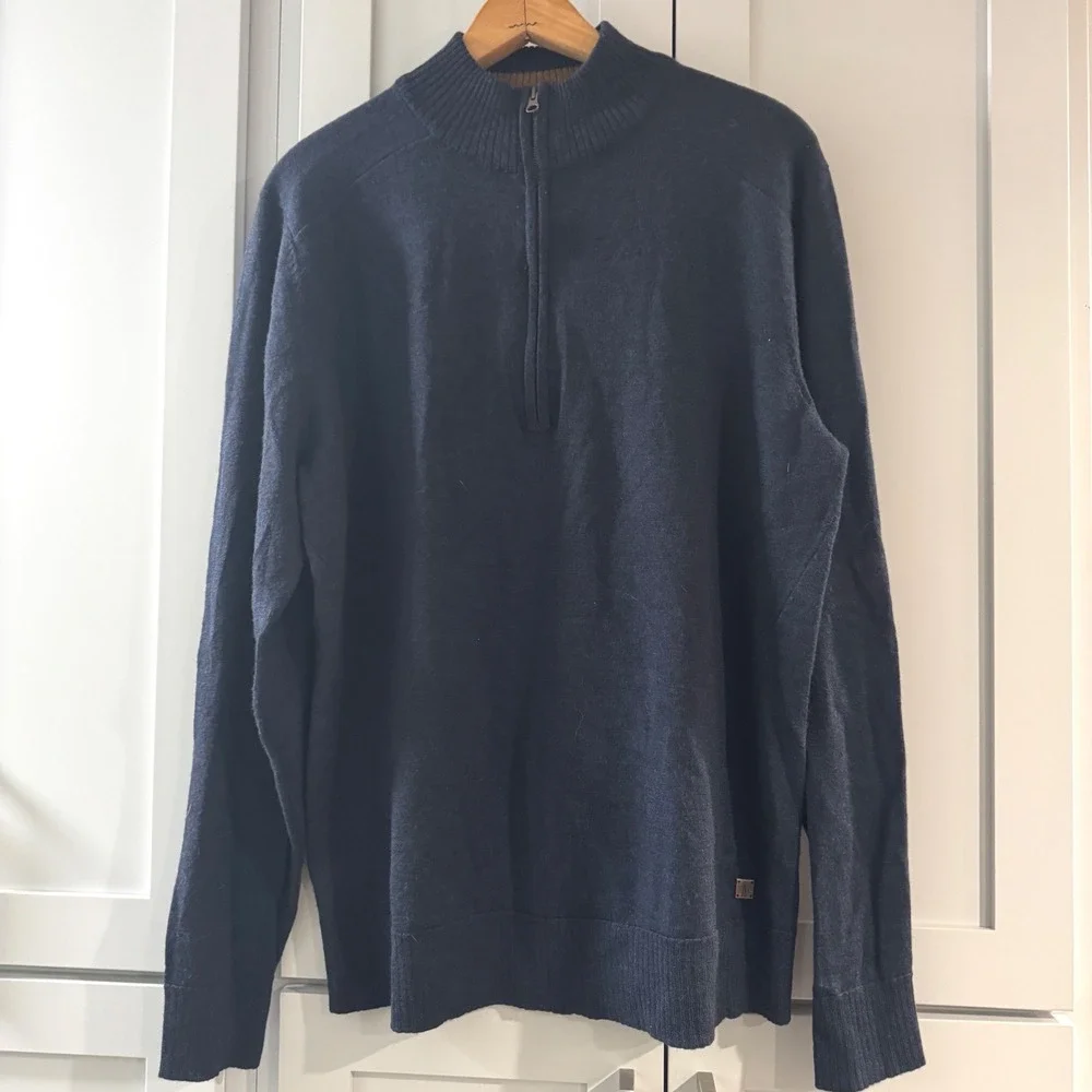 Smartwool Mens Merino Wool Blend Quarter Zip‎ Sweater Navy Blue Size M